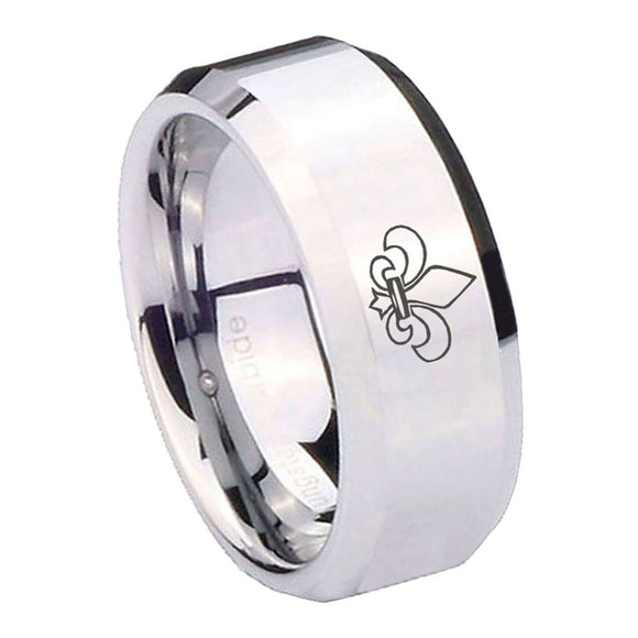 8mm-Fleur-De-Lis-Beveled-Edges-Silver-Tungsten-Wedding-Engagement-Ring
