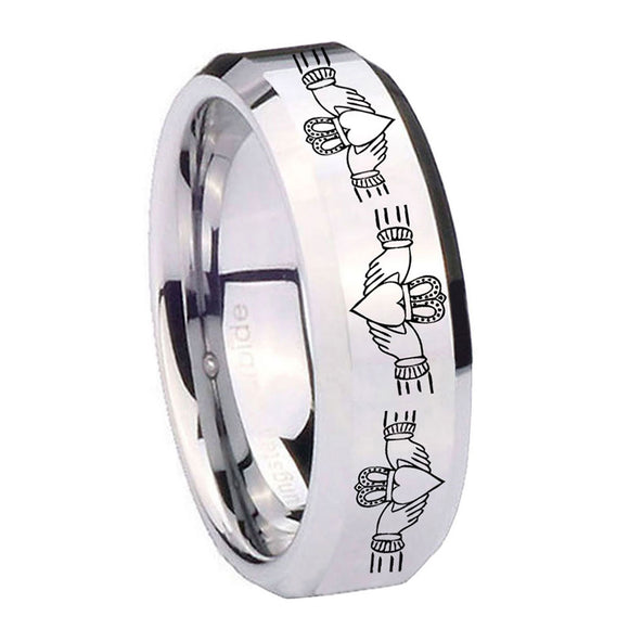 8mm-Irish-Claddagh-Beveled-Edges-Silver-Tungsten-Carbide-Wedding-Band-Ring