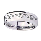 10mm-Irish-Claddagh-Beveled-Edges-Silver-Tungsten-Carbide-Mens-Ring