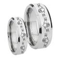 Irish Claddagh Beveled Edges Silver Tungsten His Hers Set Rings