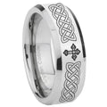 8MM Celtic Cross Bevel Polish Silver Tungsten Men And Women Ring