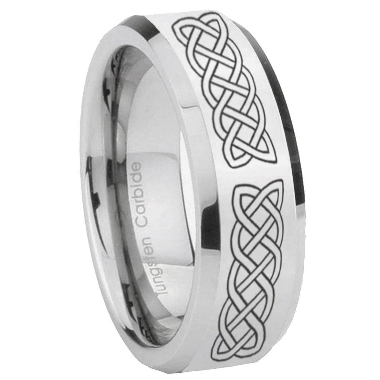 8MM Celtic knot Bevel Polish Silver Tungsten Mens Wedding Rings