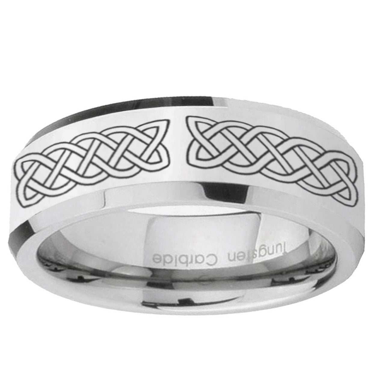 10mm Celtic Knot Beveled Edge Silver Tungsten Ring