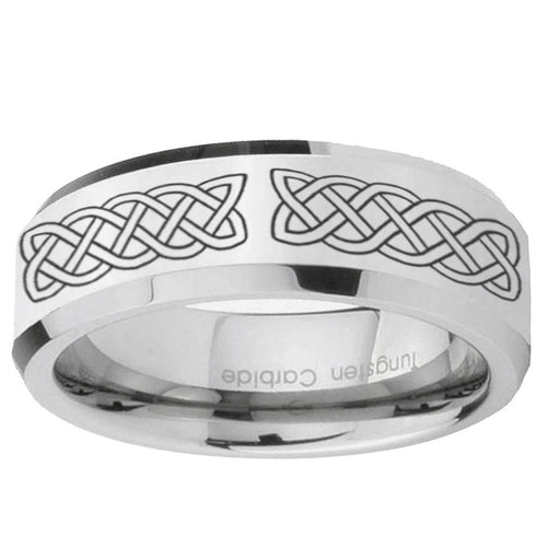 10mm Celtic Knot Beveled Edge Silver Tungsten Ring