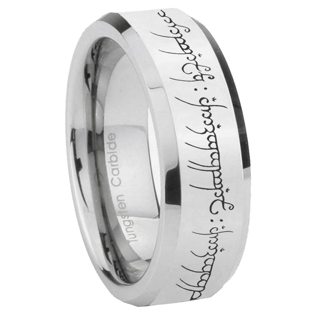 8MM Lord Of The Rings Bevel Polish Silver Tungsten Wedding Band