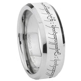 8mm Lord Of The Rings Beveled Edge Silver Mens Engraved Rings