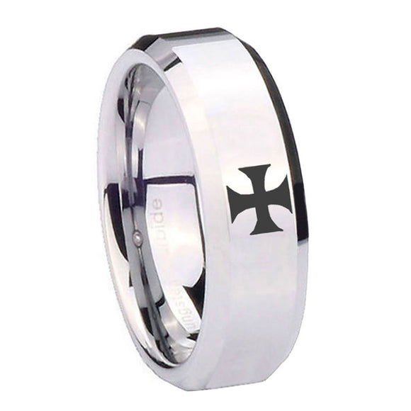10mm-Maltese-Cross-Beveled-Edges-Silver-Tungsten-Carbide-Wedding-Engraving-Ring