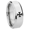 8MM Maltese Cross Bevel Polish Silver Tungsten Ring Men