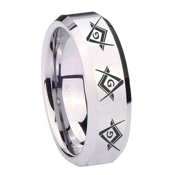 8mm-Master-Mason-Masonic--Beveled-Edges-Silver-Tungsten-Mens-Ring-Personalized