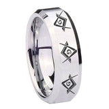 10mm-Master-Mason-Masonic--Beveled-Edges-Silver-Tungsten-Men's-Band-Ring