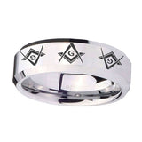 10mm-Master-Mason-Masonic--Beveled-Edges-Silver-Tungsten-Men's-Band-Ring