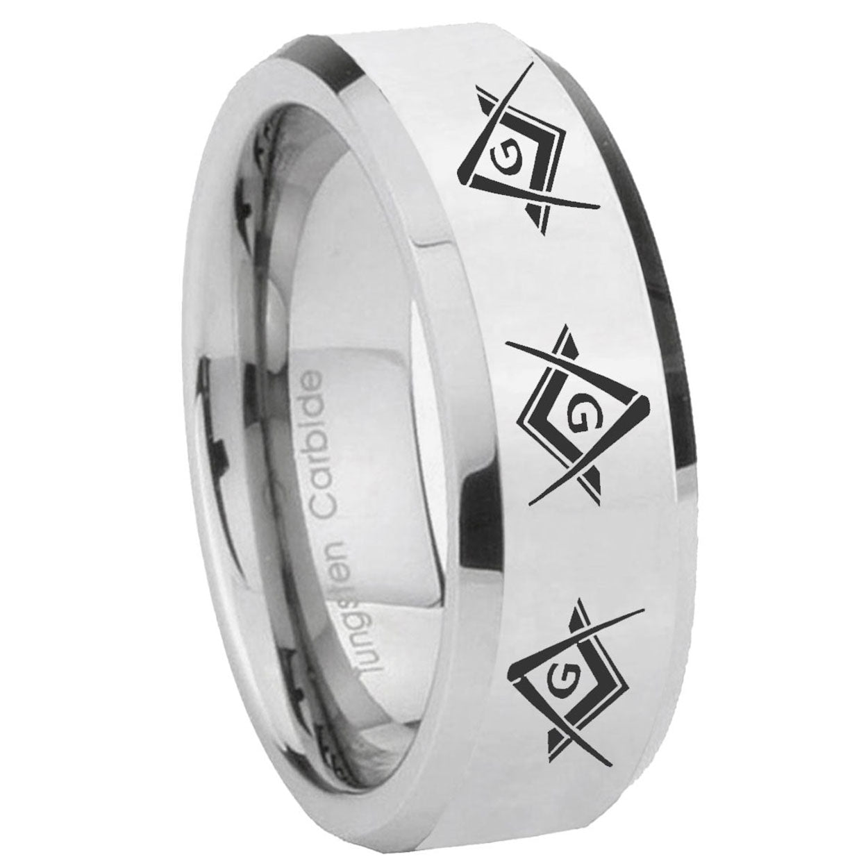 8MM Master Mason Masonic Bevel Polish Silver Tungsten Ring For Man