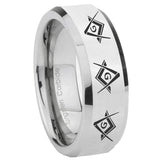 8mm Master Mason Masonic Beveled Edges Silver Tungsten Mens Ring Personalized