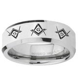 5, 8mm Master Mason Masonic Beveled Edge Silver Tungsten Ring