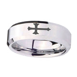 8mm-Christian-Cross-Beveled-Edges-Silver-Tungsten-Carbide-Mens-Promise-Ring