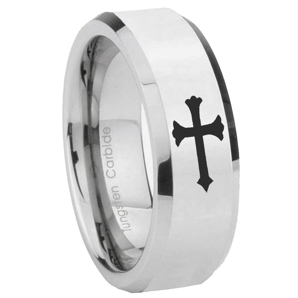 Flat Christian Cross Tungsten Carbide Couple Band Set