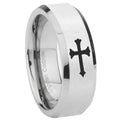 8MM Christian Cross Bevel Polish Silver Tungsten Promise Ring For Men