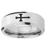 10mm Christian Cross Beveled Edge Silver Tungsten Ring