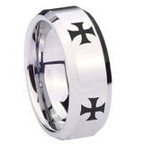 8mm-4-Maltese-Cross-Beveled-Edges-Silver-Tungsten-Carbide-Men's-Band-Ring