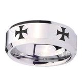 10mm-4-Maltese-Cross-Beveled-Edges-Silver-Tungsten-Carbide-Wedding-Band-Mens