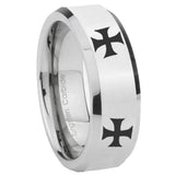10mm 4 Maltese Cross Beveled Edges Silver Tungsten Carbide Wedding Band Mens