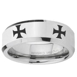 10mm 4 Maltese Cross Beveled Edge Silver Tungsten Ring