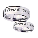 8mm-I-Love-You-Forever-and-ever-Beveled-Edges-Silver-Tungsten-Mens-Bands-Ring