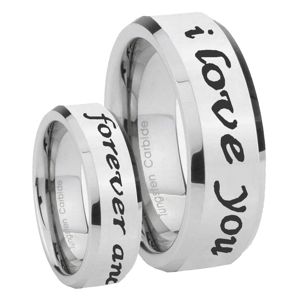 10mm I Love You Forever and ever Beveled Silver Tungsten Wedding Band Ring