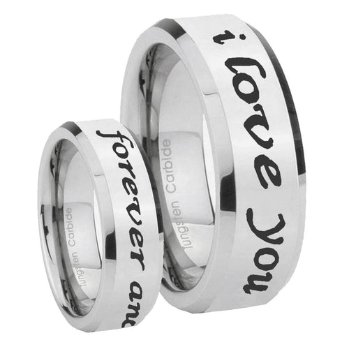 10mm I Love You Forever and ever Beveled Silver Tungsten Wedding Band Ring
