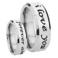 8MM I Love You Forever and ever Bevel Polish Silver Tungsten Band