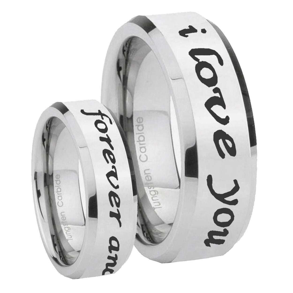 8MM I Love You Forever and ever Bevel Polish Silver Tungsten Band
