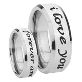 8mm I Love You Forever and ever Beveled Edges Silver Tungsten Mens Bands Ring