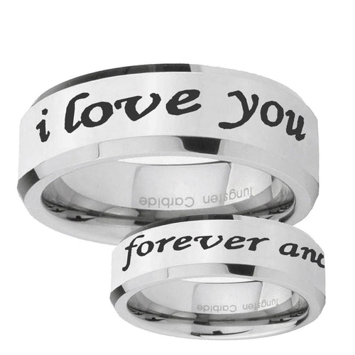 10mm I Love You Forever and ever Beveled Silver Tungsten Ring