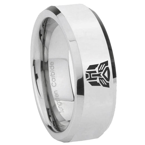 10mm Transformers Autobot Beveled Edges Silver Tungsten Mens Promise Ring