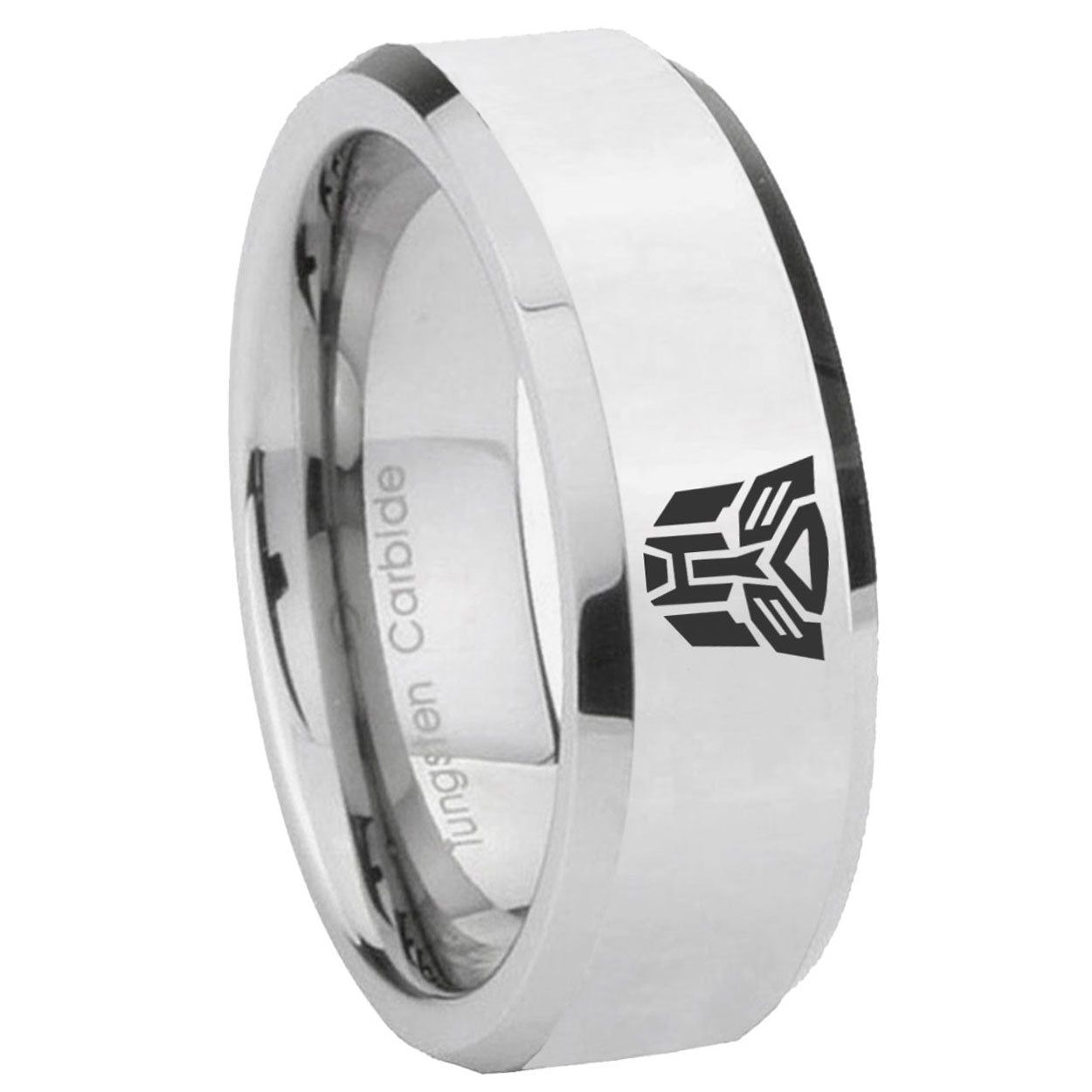 8MM Transformers Autobot Bevel Polish Silver Tungsten Ring For Him