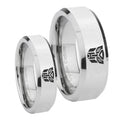 Transformers Autobot Beveled Edges Silver Tungsten Bridal Set Ring