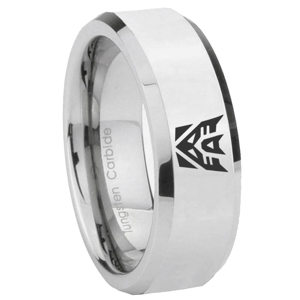 10mm Decepticon Transformers Beveled Silver Tungsten Men's Engagement Ring