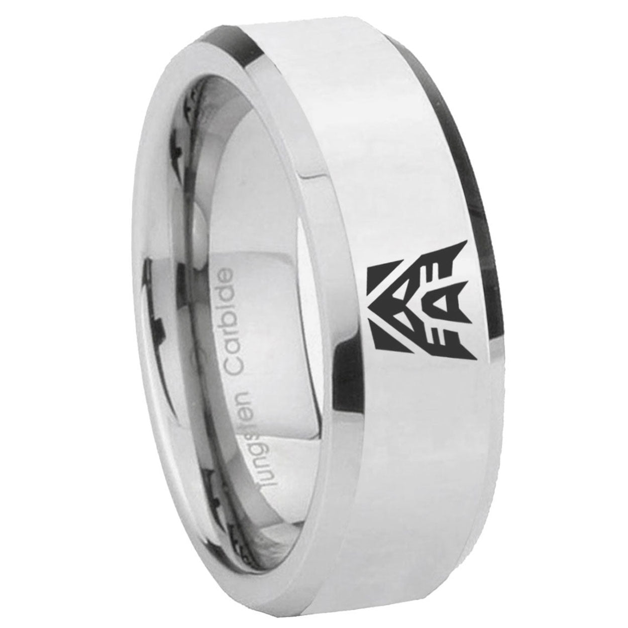 10mm Decepticon Transformers Beveled Silver Tungsten Men's Engagement Ring