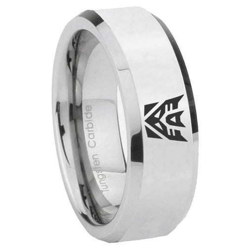 10mm Decepticon Transformers Beveled Silver Tungsten Men's Engagement Ring