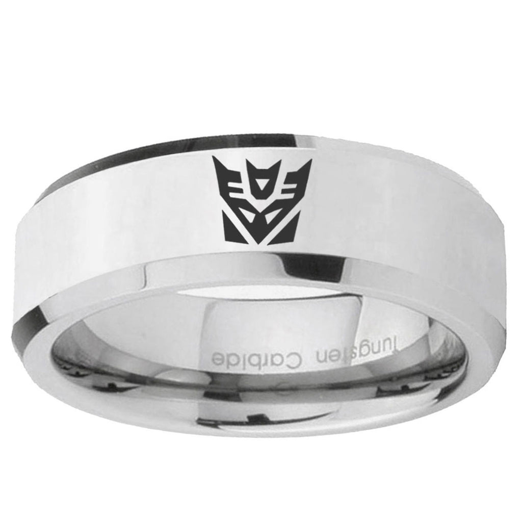 10mm Decepticon Transformers Beveled Silver Tungsten Ring
