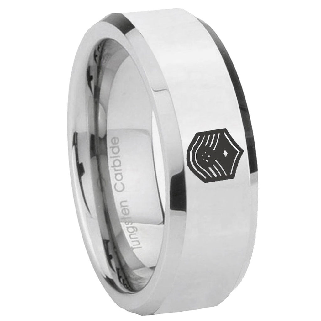 10mm Chief Master Sergeant Vector Beveled Silver Tungsten Custom Ring for Men