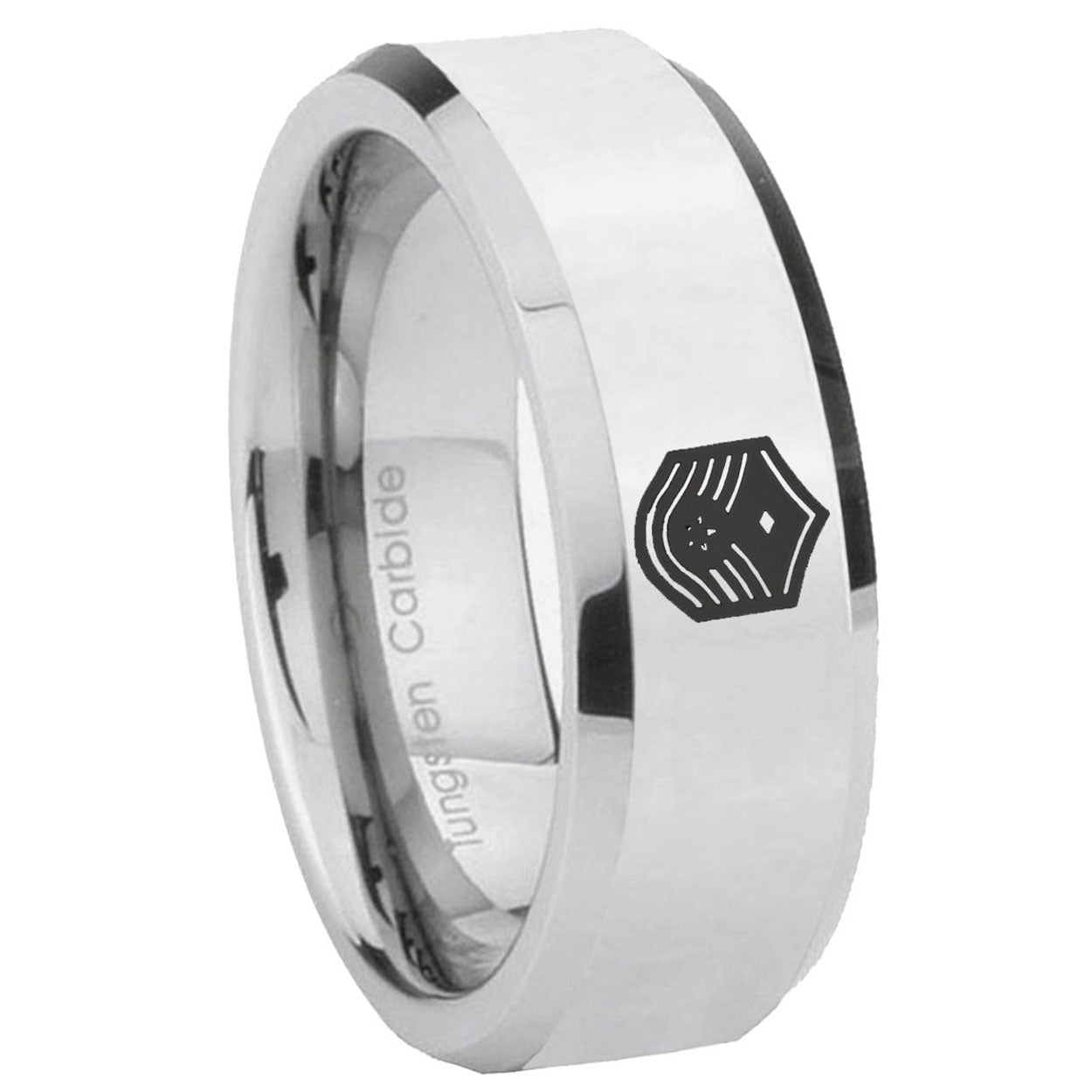 8MM Chief Master Sergeant Bevel Polish Silver Tungsten Wedding Band