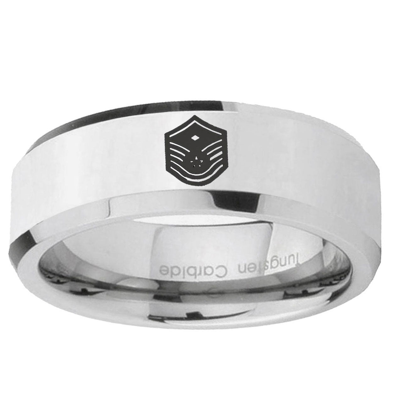 10mm Chief Master Sergeant Vector Beveled Silver Tungsten Custom Ring for Men