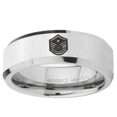 10mm Chief Master Sergeant Vector Beveled Silver Tungsten Custom Ring for Men