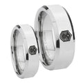 Chief Master Sergeant Vector Beveled Silver Tungsten Promise Ring Set
