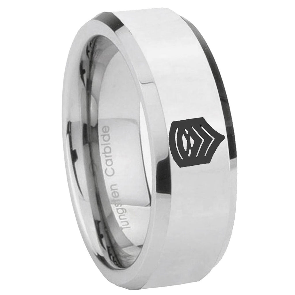 10mm Army Sergeant Major Beveled Edges Silver Tungsten Carbide Rings for Men