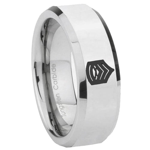 10mm Army Sergeant Major Beveled Edges Silver Tungsten Carbide Rings for Men