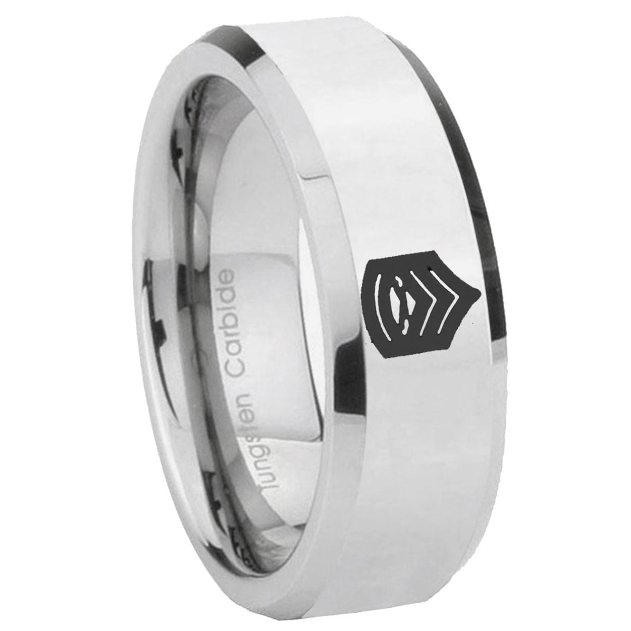 8MM Army Sergeant Major Bevel Polish Silver Tungsten Promise Ring