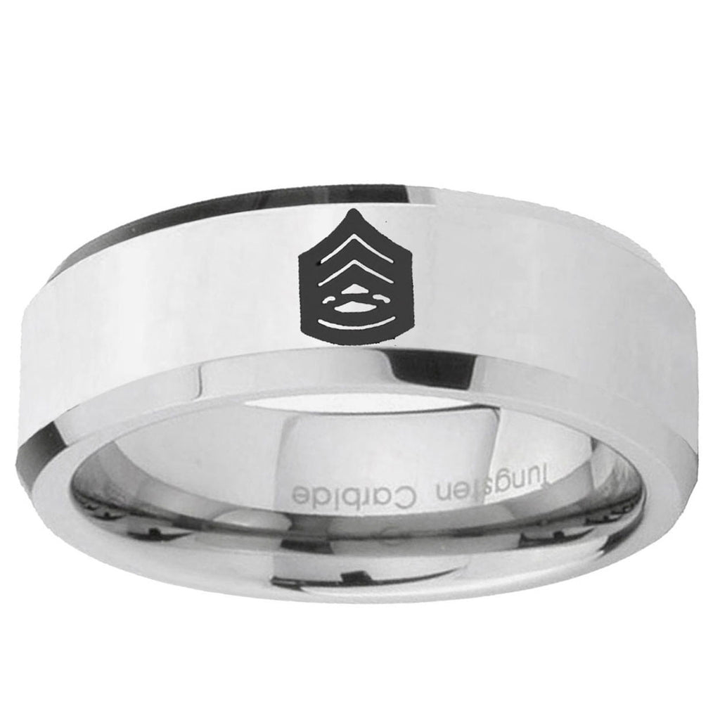 10mm Army Sergeant Major Beveled Edge Silver Tungsten Ring
