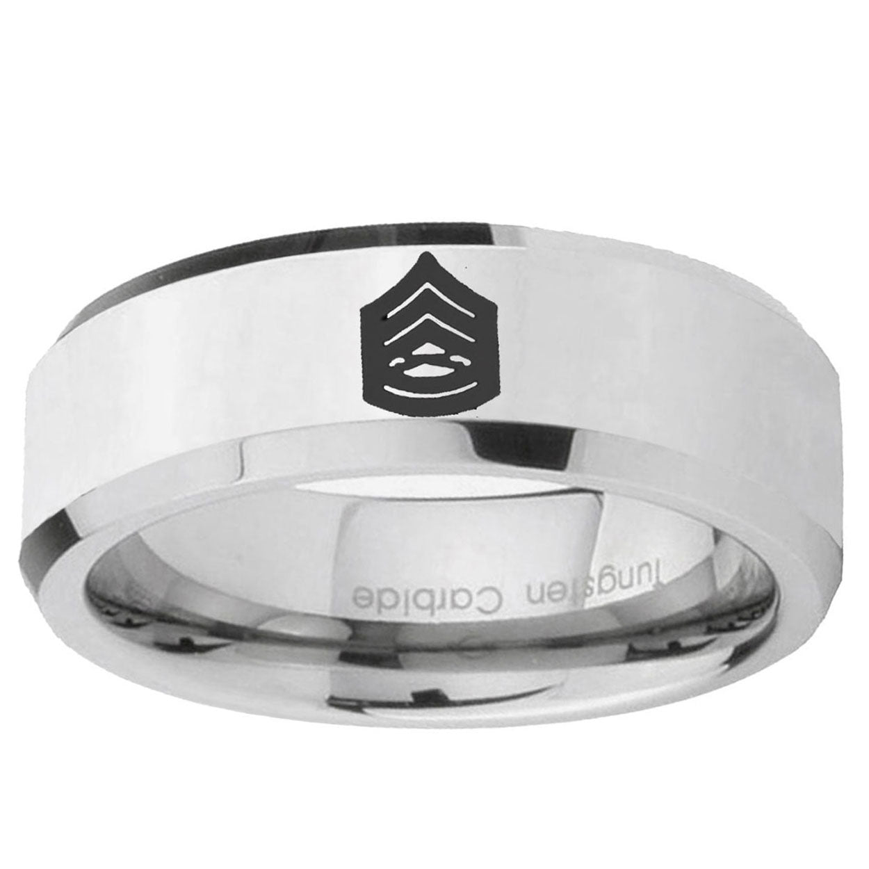 10mm Army Sergeant Major Beveled Edge Silver Tungsten Ring